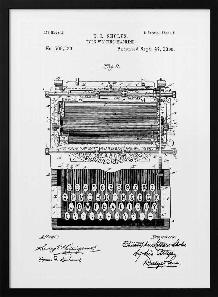 Typewriter Patent 1896 - Poster / Art Print