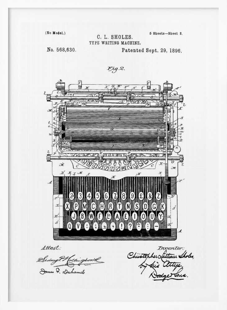 Typewriter Patent 1896 - Poster / Art Print