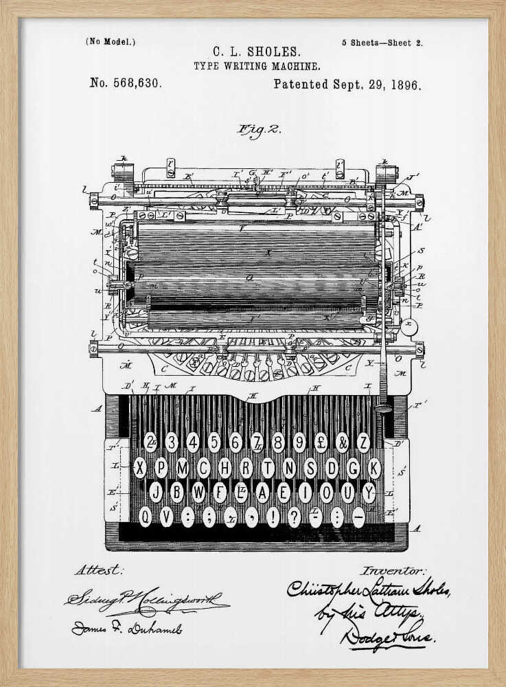Typewriter Patent 1896 - Poster / Art Print
