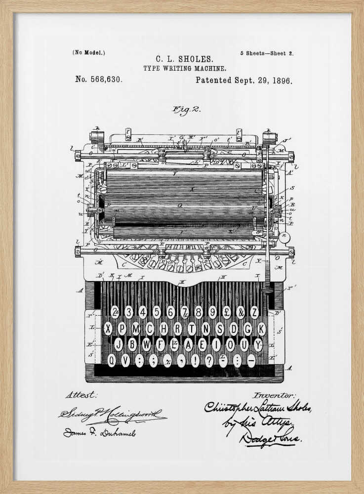 Typewriter Patent 1896 - Poster / Art Print