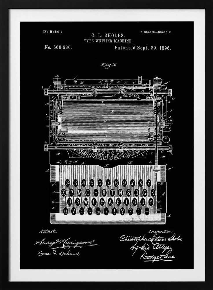 Typewriter Patent 1896 - Poster / Art Print