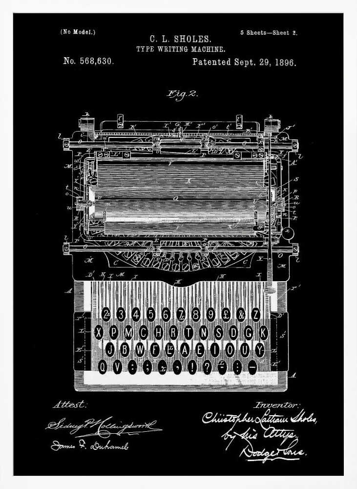 Typewriter Patent 1896 - Poster / Art Print