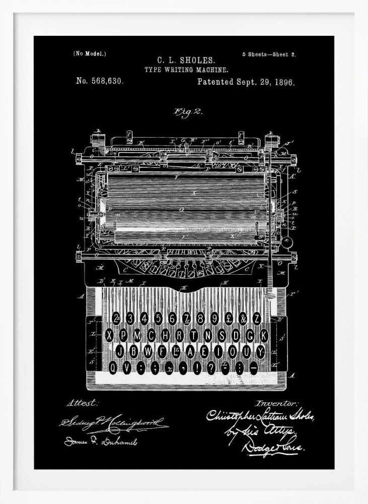 Typewriter Patent 1896 - Poster / Art Print