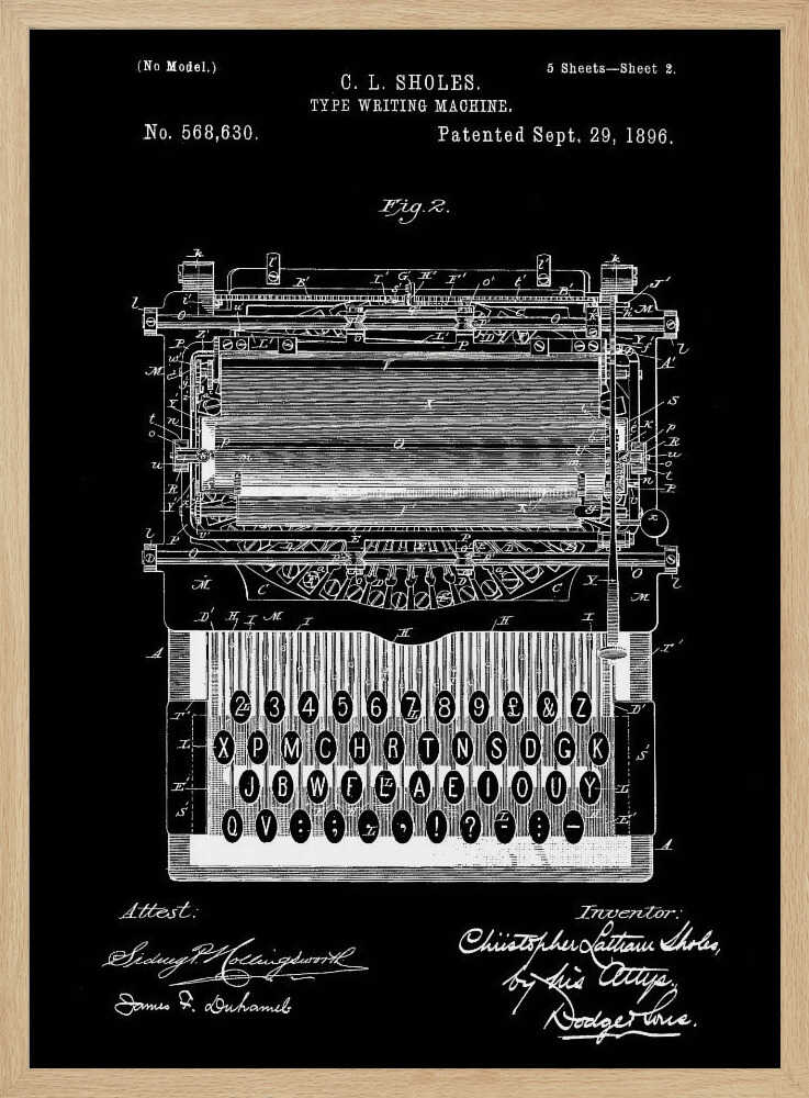 Typewriter Patent 1896 - Poster / Art Print