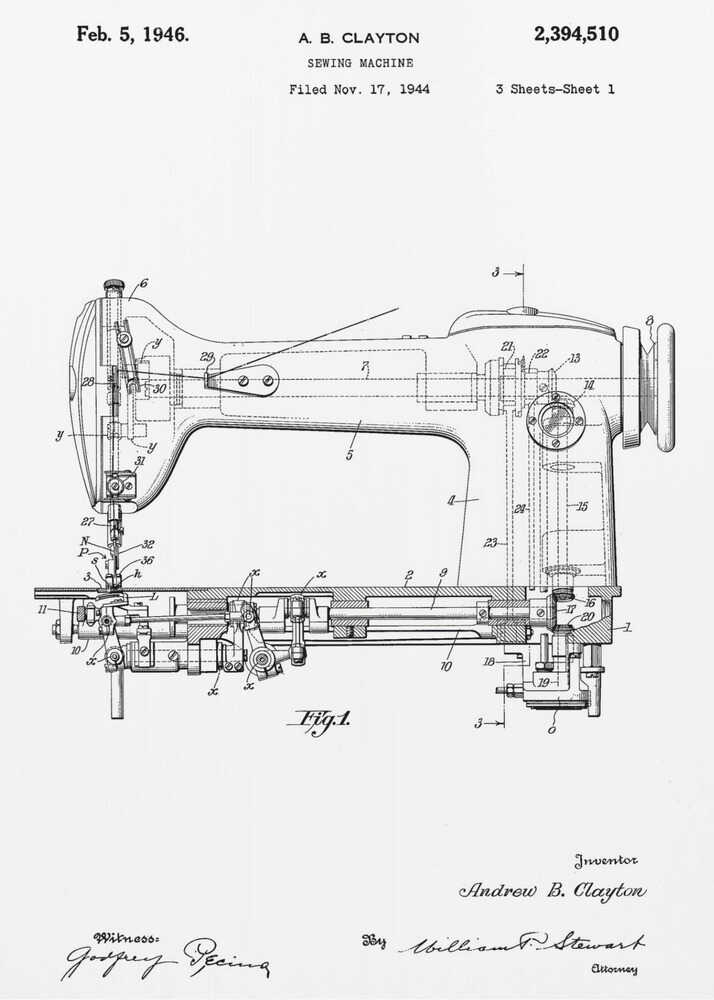 Sewing Machine Patent 1944 - Poster / Art Print