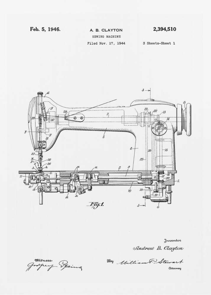 Sewing Machine Patent 1944 - Poster / Art Print