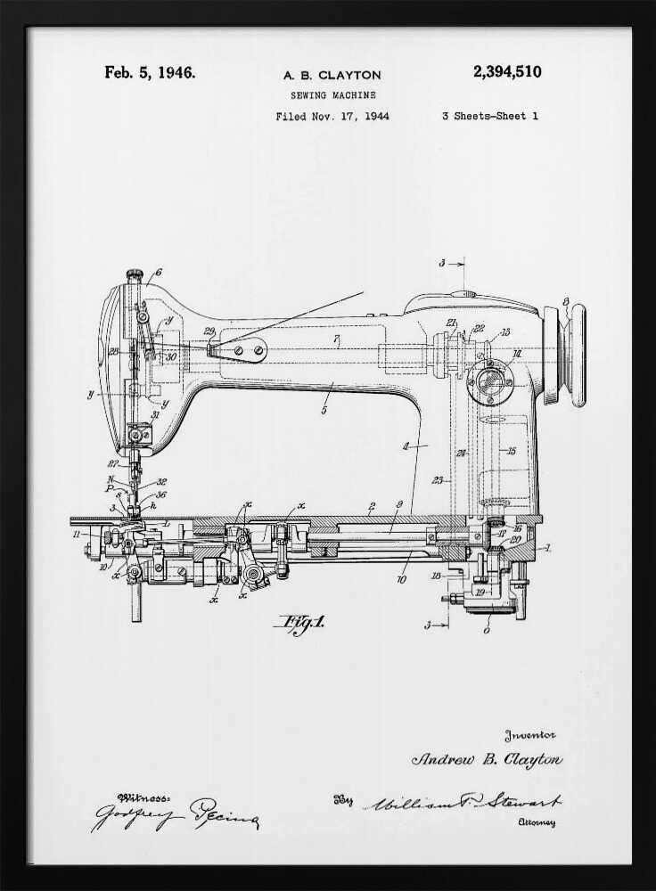 Sewing Machine Patent 1944 - Poster / Art Print