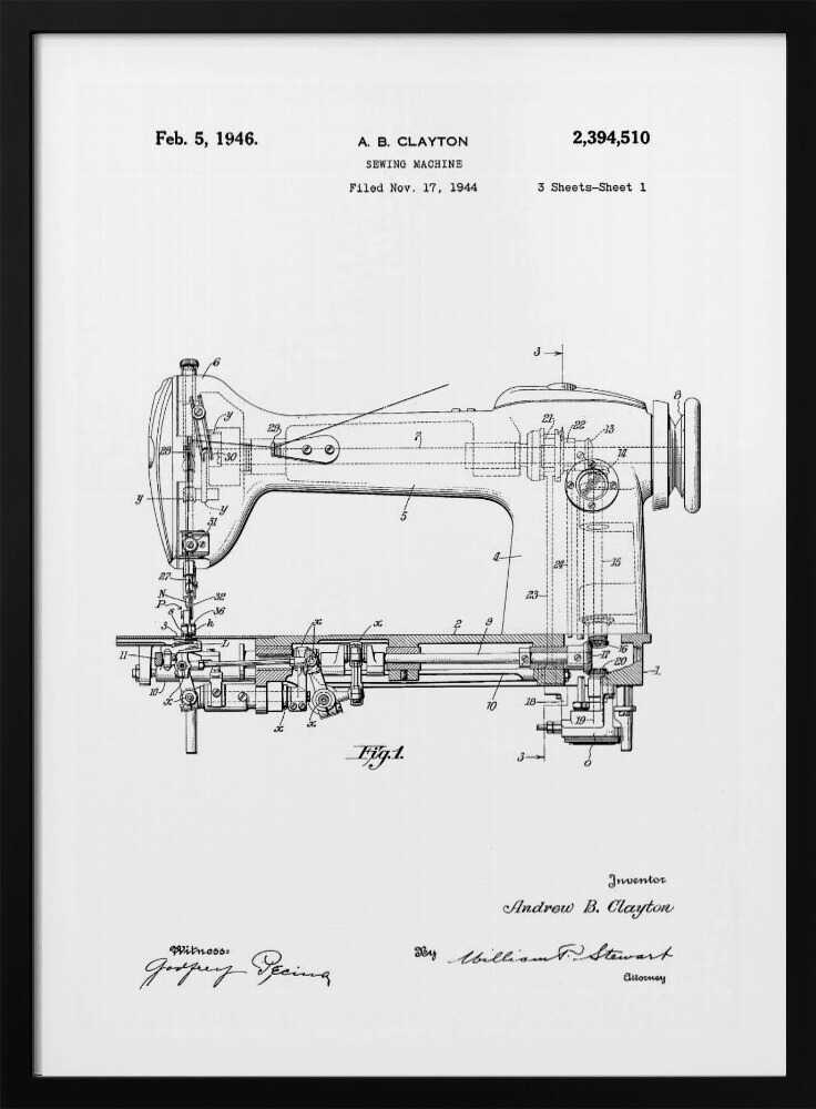 Sewing Machine Patent 1944 - Poster / Art Print