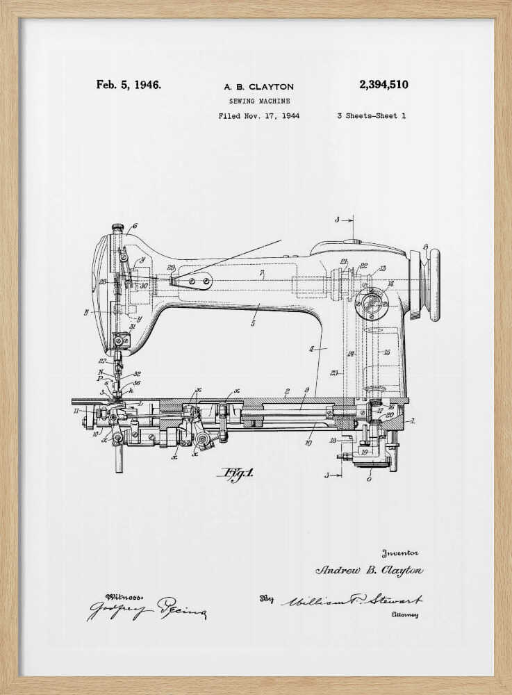 Sewing Machine Patent 1944 - Poster / Art Print