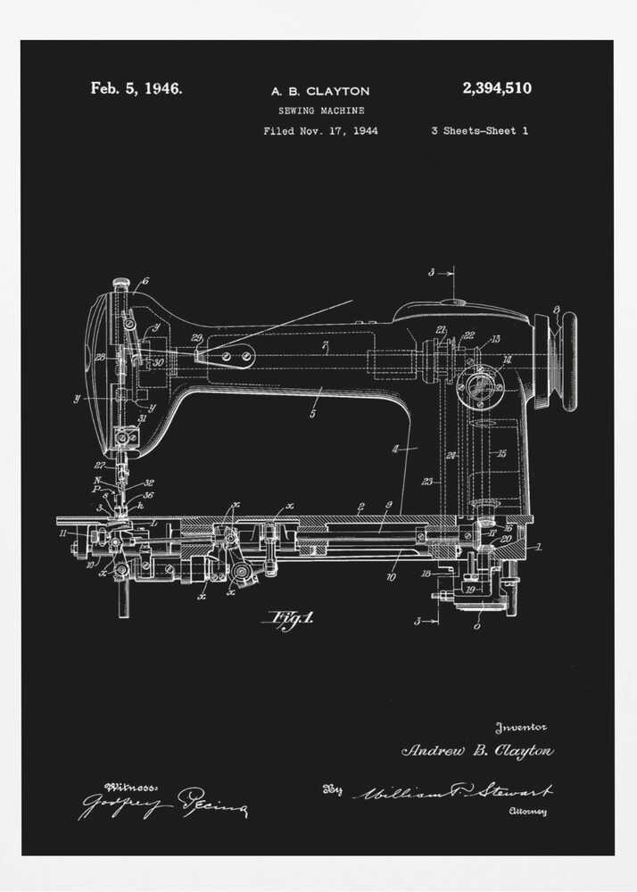 Sewing Machine Patent 1944 - Poster / Art Print