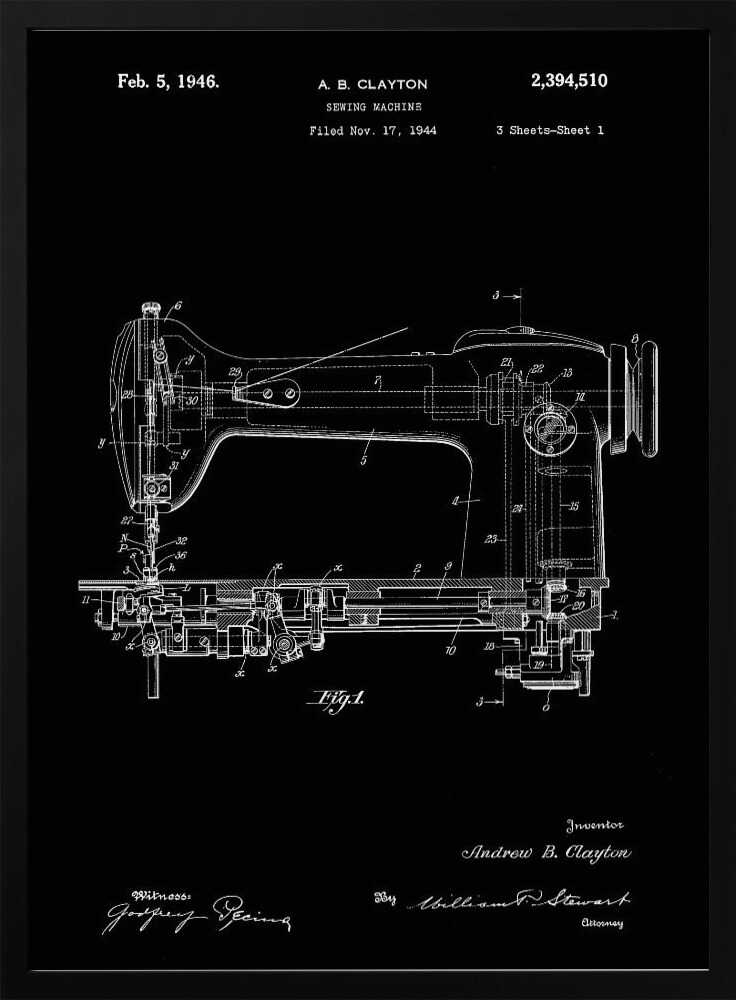 Sewing Machine Patent 1944 - Poster / Art Print