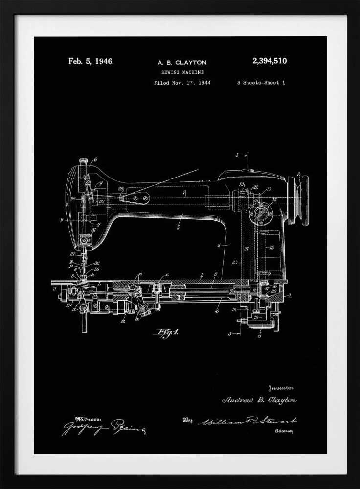 Sewing Machine Patent 1944 - Poster / Art Print