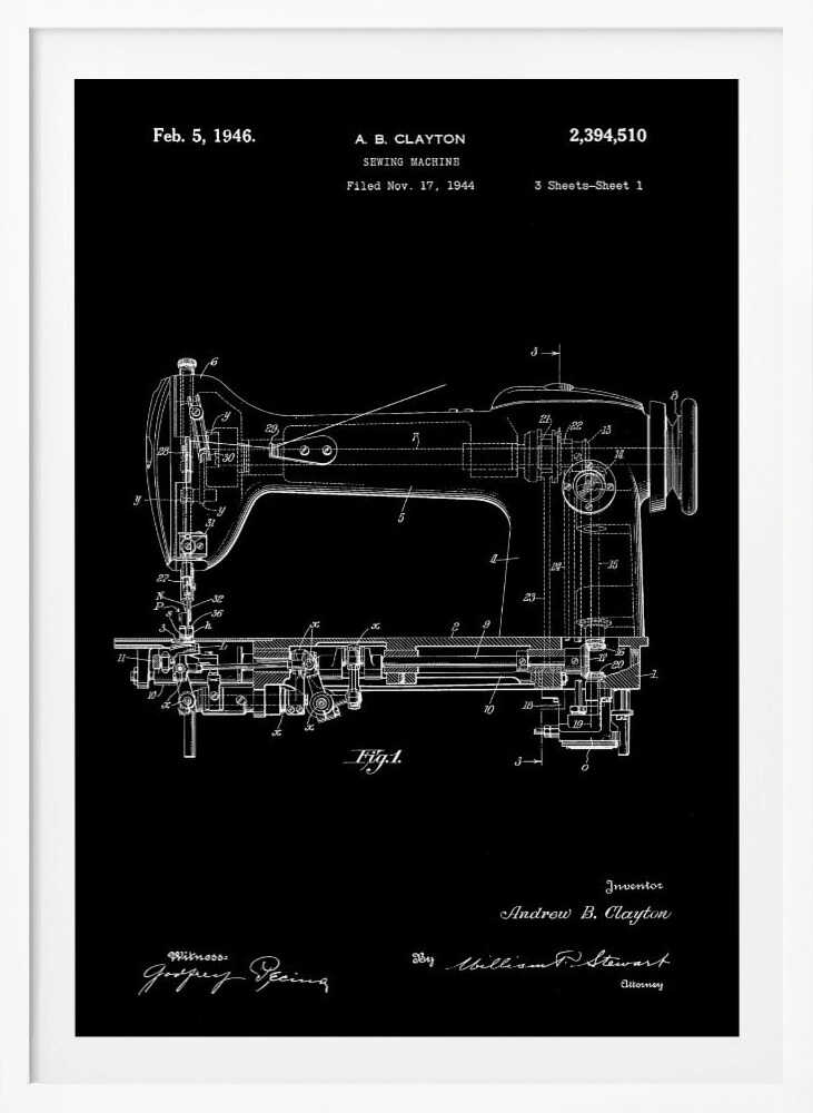 Sewing Machine Patent 1944 - Poster / Art Print