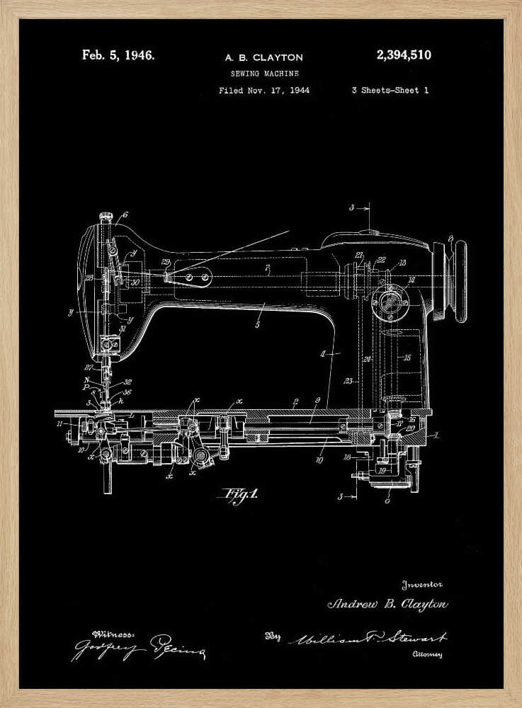 Sewing Machine Patent 1944 - Poster / Art Print