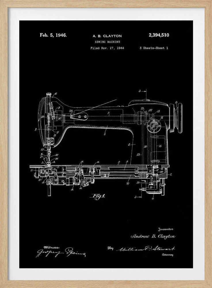 Sewing Machine Patent 1944 - Poster / Art Print