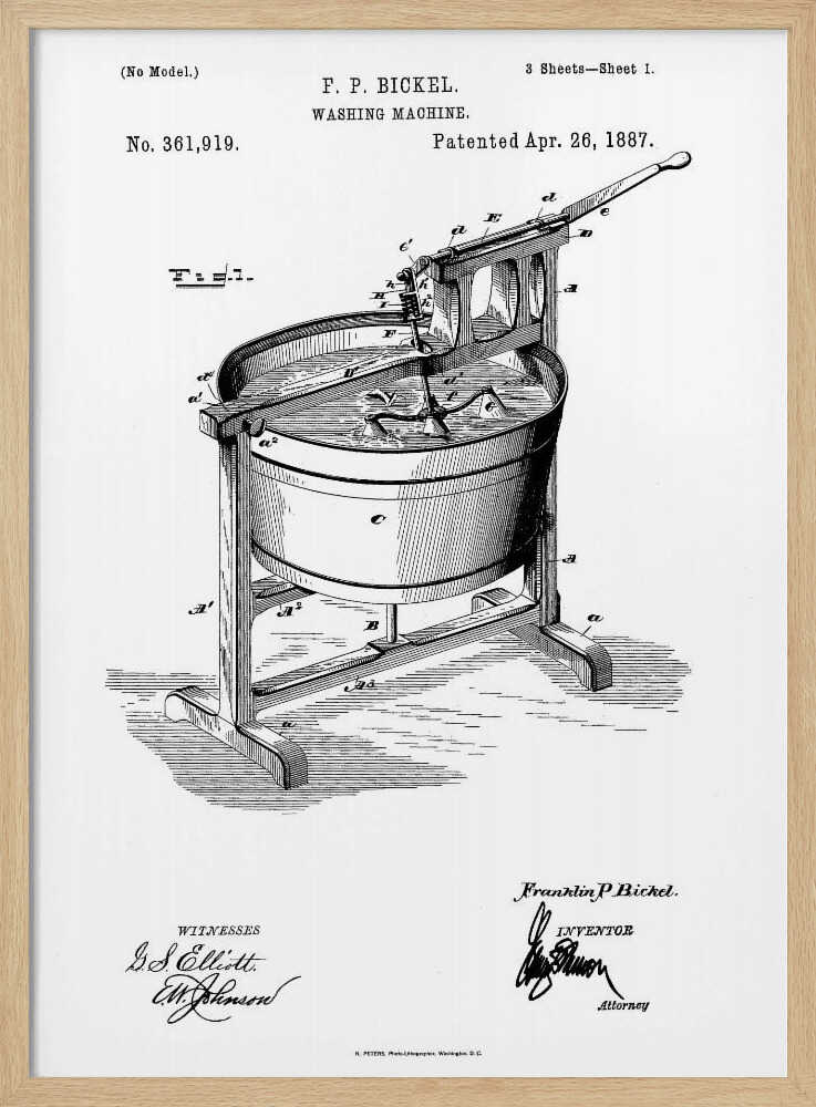 Washing Machine Patent 1887 - Poster / Art Print