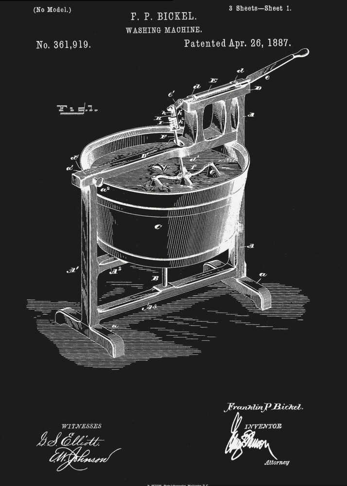 Washing Machine Patent 1887 - Poster / Art Print
