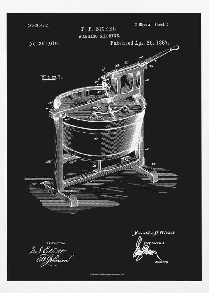 Washing Machine Patent 1887 - Poster / Art Print