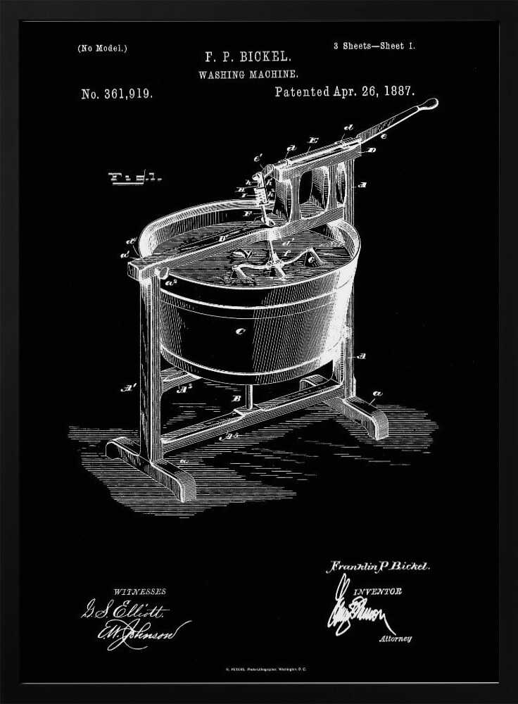 Washing Machine Patent 1887 - Poster / Art Print