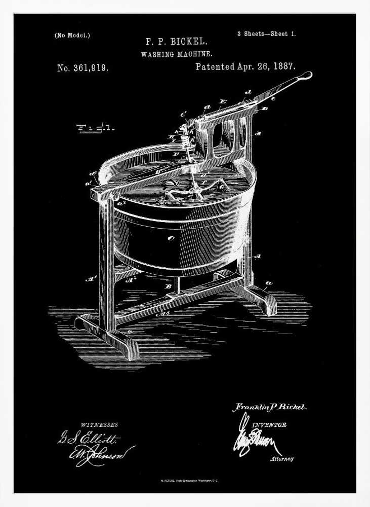Washing Machine Patent 1887 - Poster / Art Print
