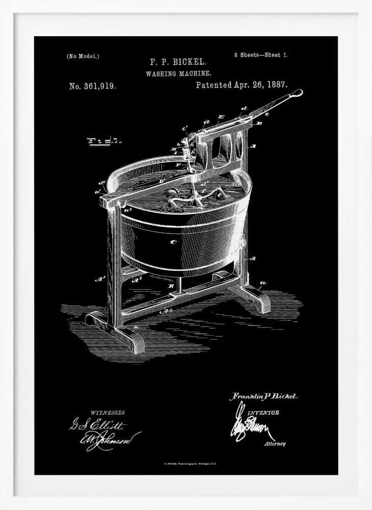 Washing Machine Patent 1887 - Poster / Art Print
