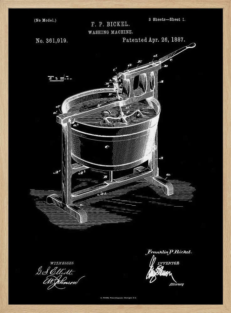 Washing Machine Patent 1887 - Poster / Art Print