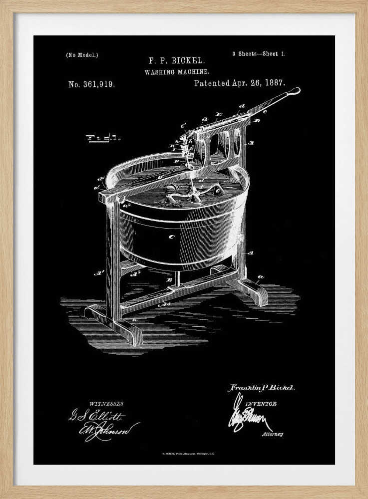 Washing Machine Patent 1887 - Poster / Art Print