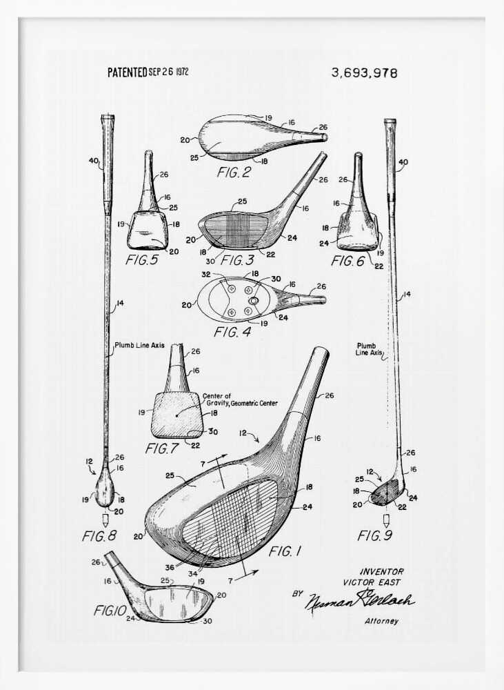Golf Club Patent 1972 - Poster / Art Print