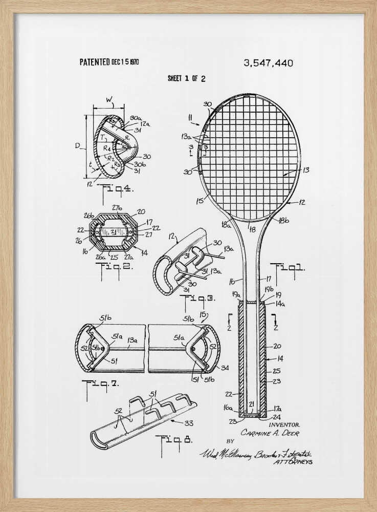 Tennis Racket Patent 1970 - Poster / Art Print