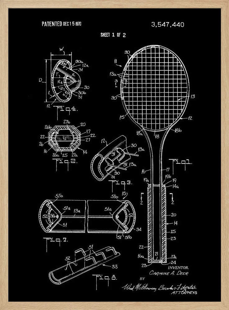 Tennis Racket Patent 1970 - Poster / Art Print
