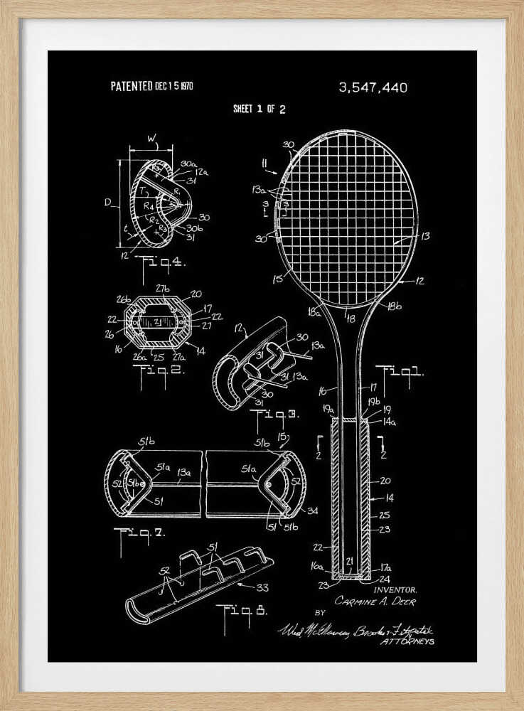 Tennis Racket Patent 1970 - Poster / Art Print