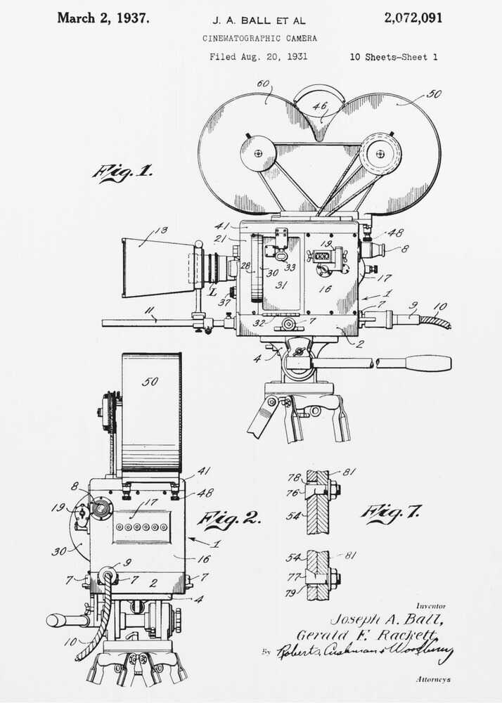 Cinematographic Camera Patent 1937 - Poster / Art Print