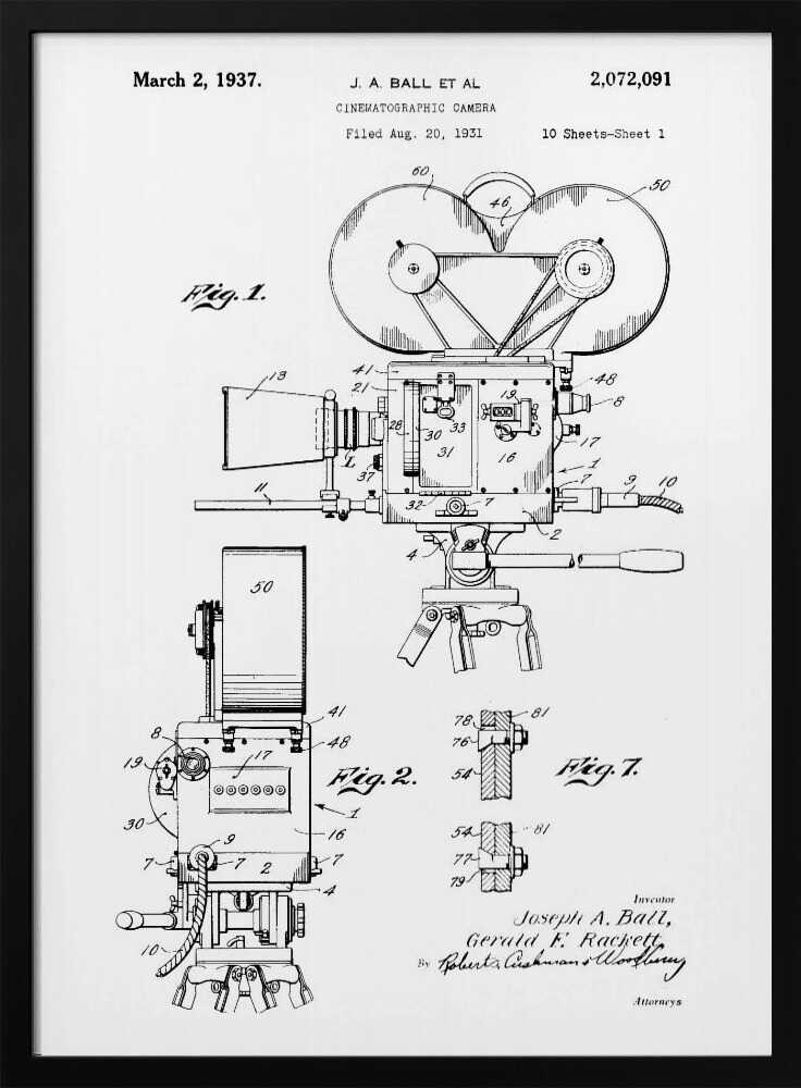 Cinematographic Camera Patent 1937 - Poster / Art Print
