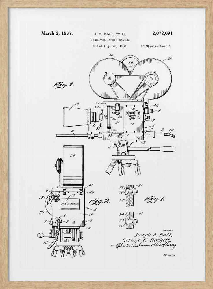Cinematographic Camera Patent 1937 - Poster / Art Print
