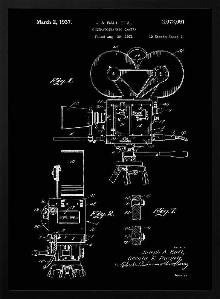 Cinematographic Camera Patent 1937 - Poster / Art Print