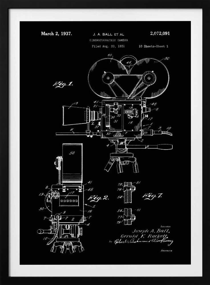 Cinematographic Camera Patent 1937 - Poster / Art Print