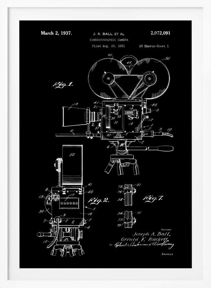Cinematographic Camera Patent 1937 - Poster / Art Print