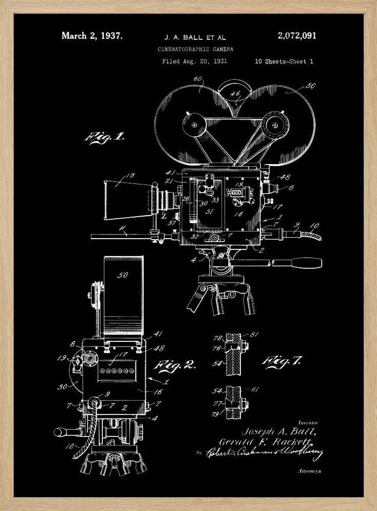 Cinematographic Camera Patent 1937 - Poster / Art Print