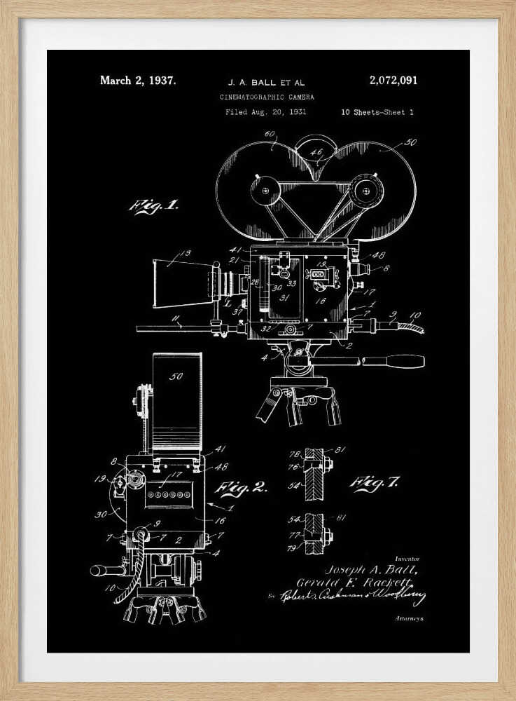 Cinematographic Camera Patent 1937 - Poster / Art Print
