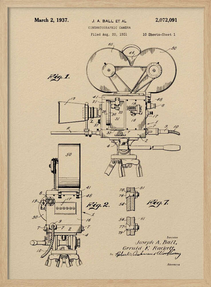 Cinematographic Camera Patent 1937 - Poster / Art Print