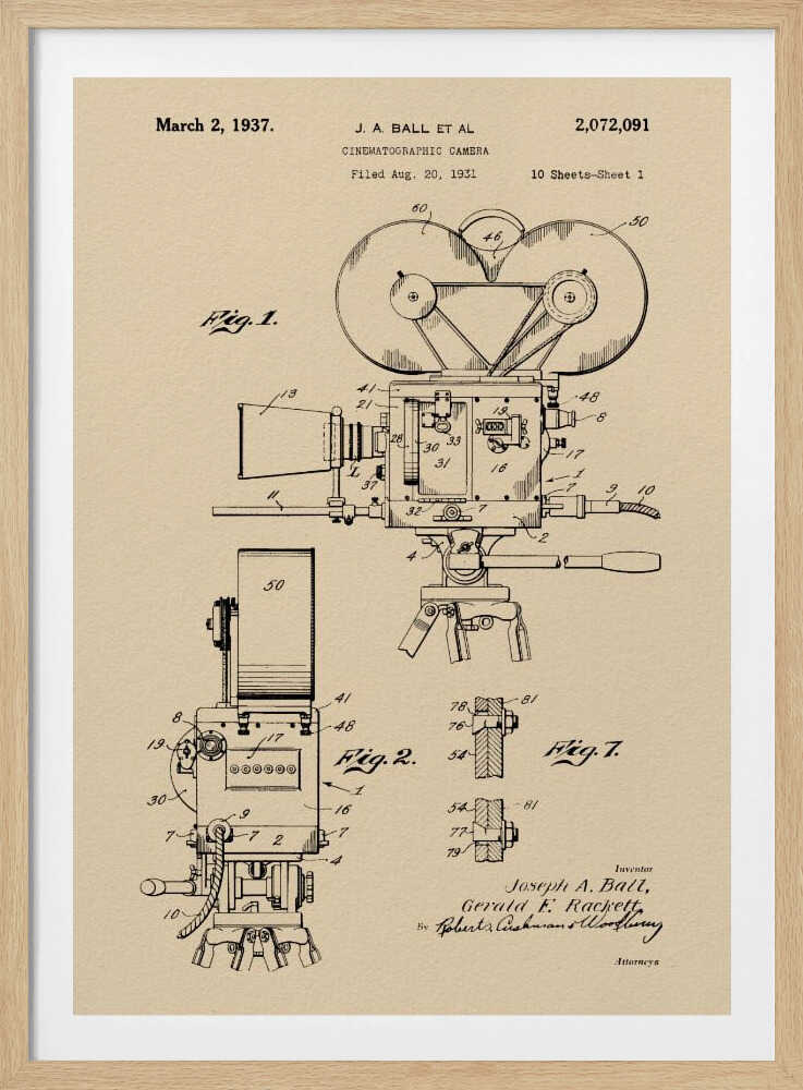 Cinematographic Camera Patent 1937 - Poster / Art Print