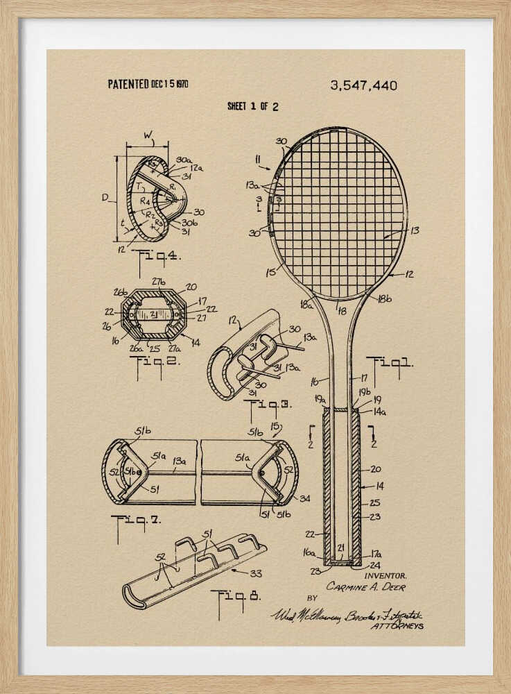 Tennis Racket Patent 1970 - Poster / Art Print