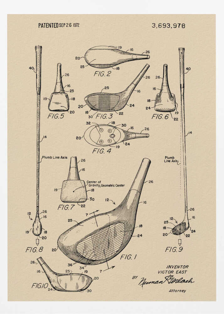 Golf Club Patent 1972 - Poster / Art Print