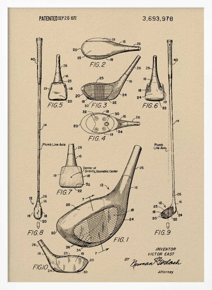 Golf Club Patent 1972 - Poster / Art Print