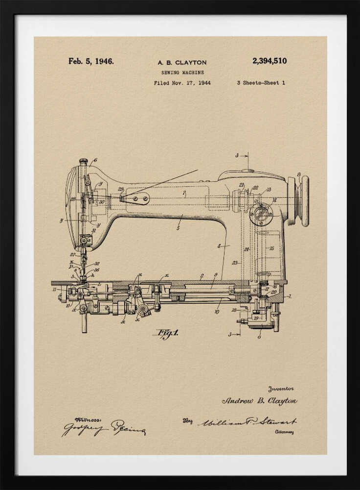 Sewing Machine Patent 1944 - Poster / Art Print