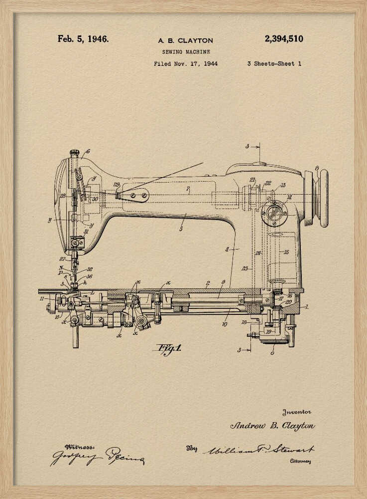 Sewing Machine Patent 1944 - Poster / Art Print