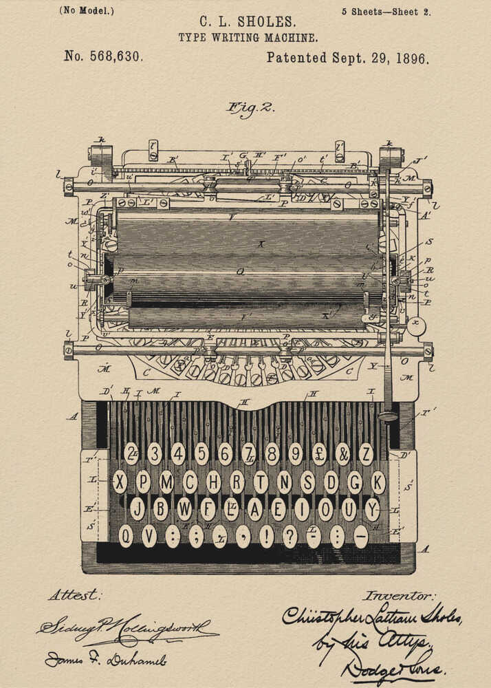 Typewriter Patent 1896 - Poster / Art Print
