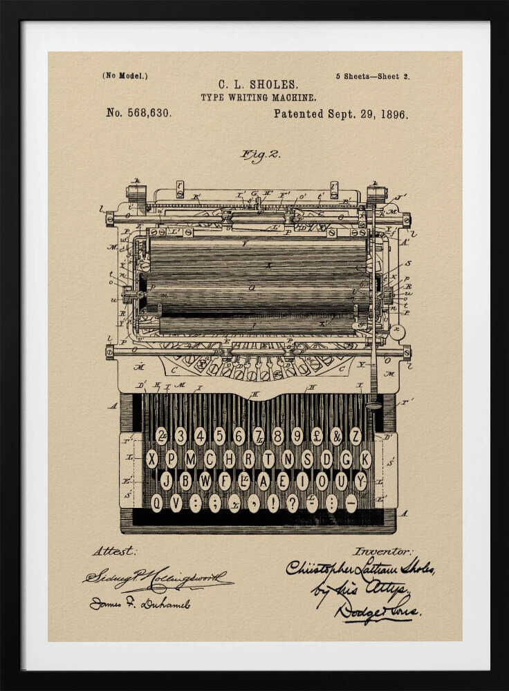 Typewriter Patent 1896 - Poster / Art Print