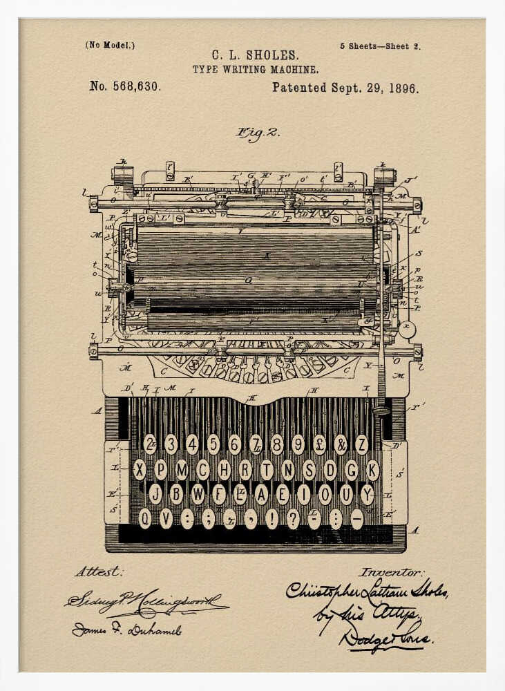 Typewriter Patent 1896 - Poster / Art Print
