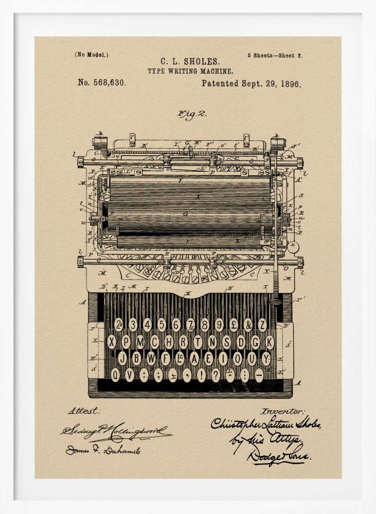 Typewriter Patent 1896 - Poster / Art Print
